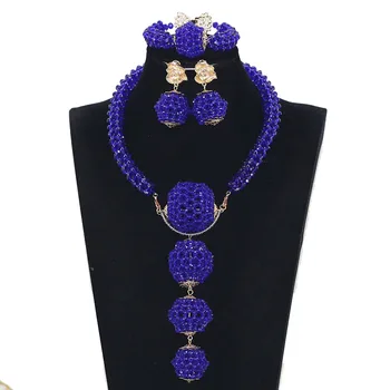 

African Royal Blue Jewelry Sets Beads Jewelry Sets Dubai Women Pendan Necklace Set Indian Nigerian Wedding Bridal Jewelry WE145