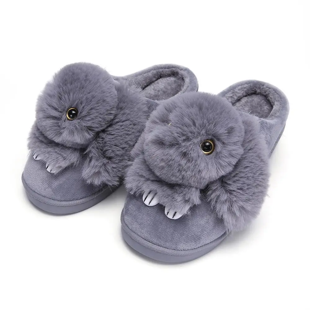 Домашние тапочки; женская обувь; плюшевые домашние тапочки из хлопка с кроликом; удобная теплая зимняя обувь; домашние тапочки; мягкая повседневная женская обувь - Цвет: Grey