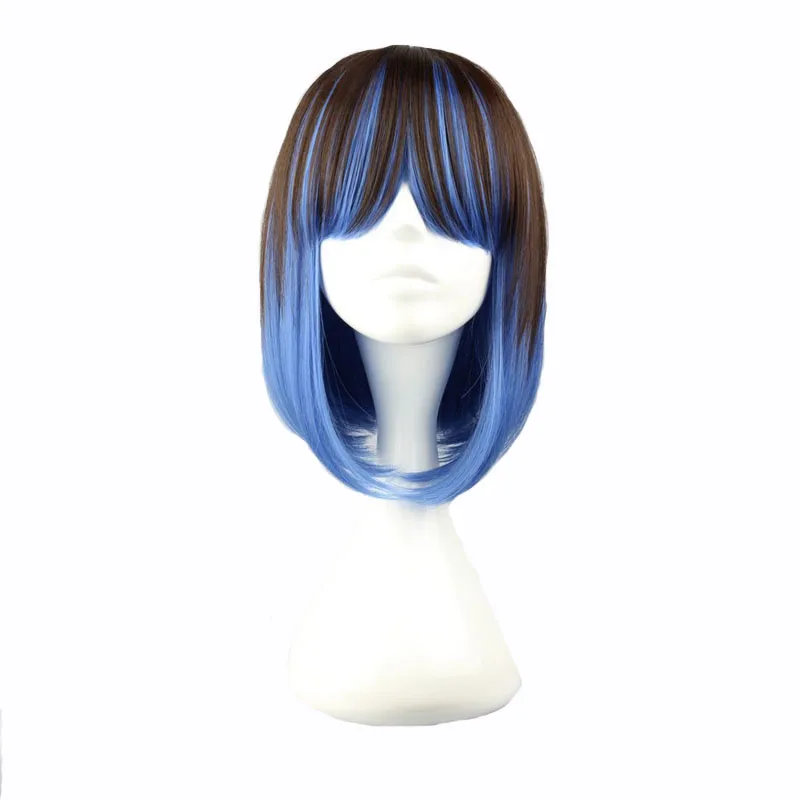 Mcoser 40 см короткие прямые синтетические синий коричневый мульти-Цвет Косплэй парик 100% Высокая Температура Волокно волос wig-273a