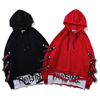 Fake 2 Pieces Ribbons Hooded Pullover