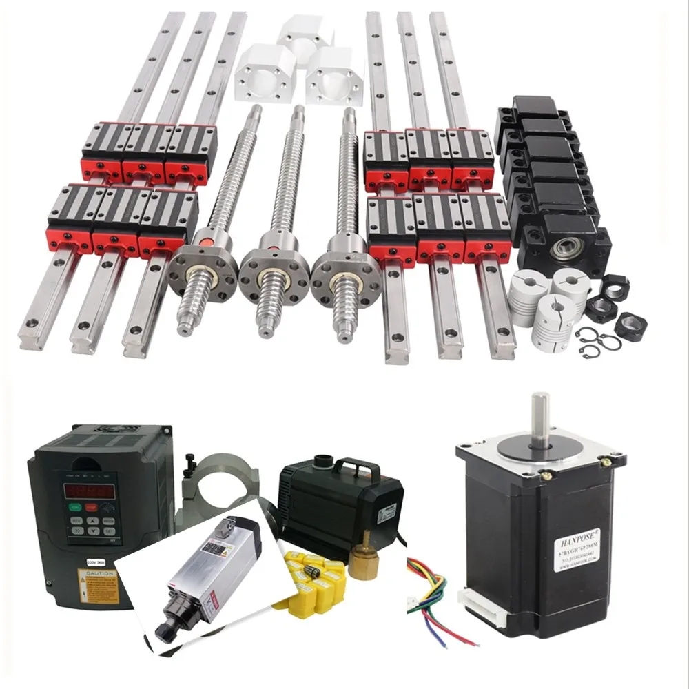 

HGR15 Linear rail +HGH15CA +3*ballscrews RM1605+Water cooled Square spindle motor 2.2kw +3-axis control board for CNC