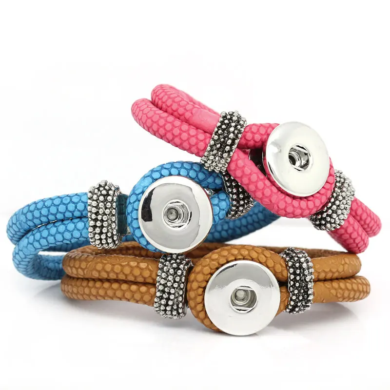 2015-New-5PC-PU-Leather-Bracelets-Fit-Snaps-Snap-Buttons-Mixed-21cm-8-2-8-long