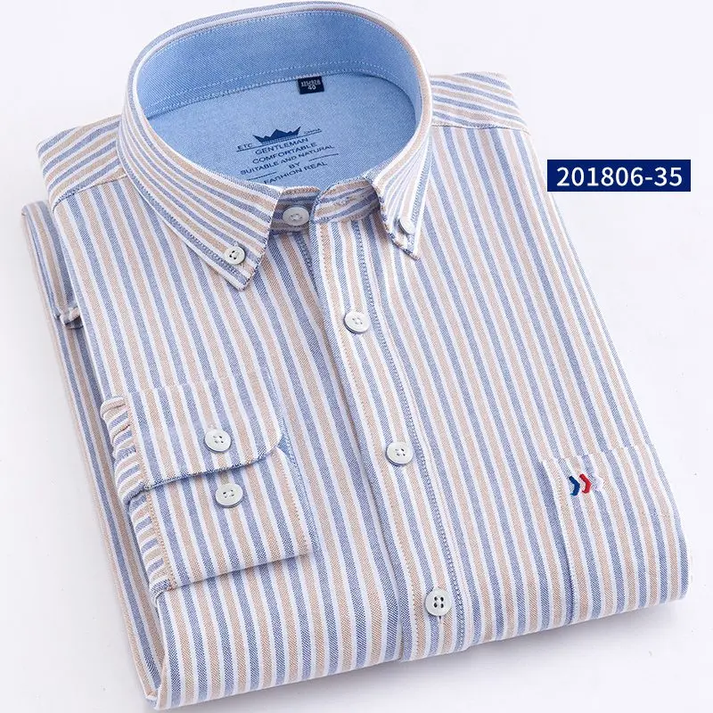 Langmeng оксфордская рубашка, Мужская одежда, рубашки, хлопок офисная деловая, общественная Мужская рубашка в полоску брендовая одежда с длинными рукавами Camisa - Цвет: 201806-35