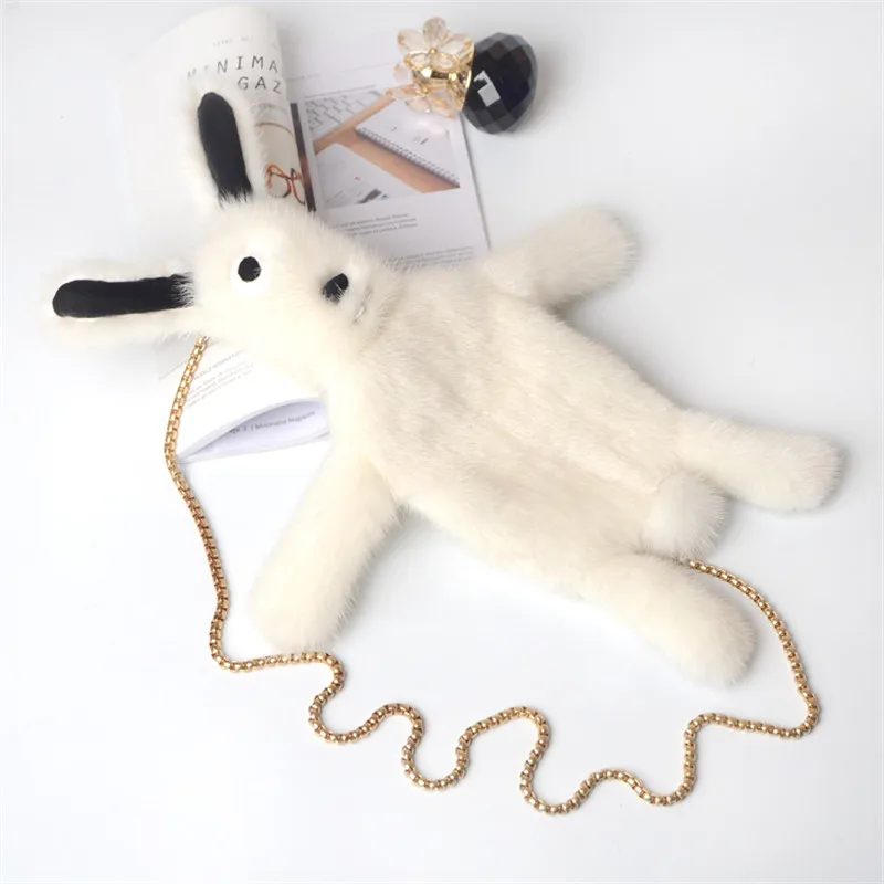 

2018 ladies shoulder bag mink fur chain dead rabbit chain multi-functional lady cute funny rabbit fluffy pendant accessories