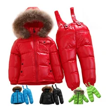 -30 degree Russian cold winter clothes boys baby white duck down jacket for girls coats clothing set children’s parka snow wear
