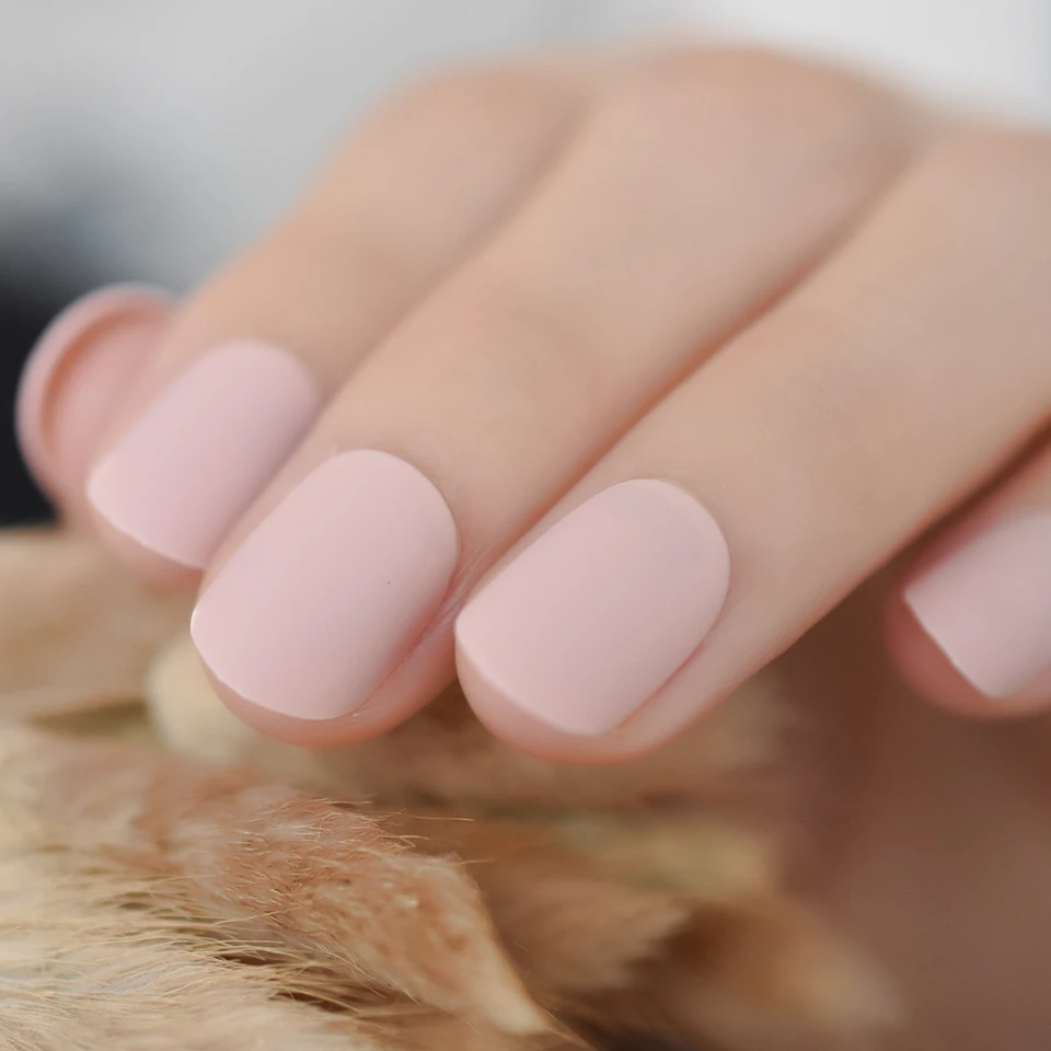 Pink Nude False Nails Matte Round Japanese Finger Nails Short