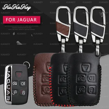 

KUKAKEY Remote Smart Car Key Case For Jaguar XF XK XKR X-type XE V12 Guitar Scissors Leather Keychain Keyring Key Holder Cover