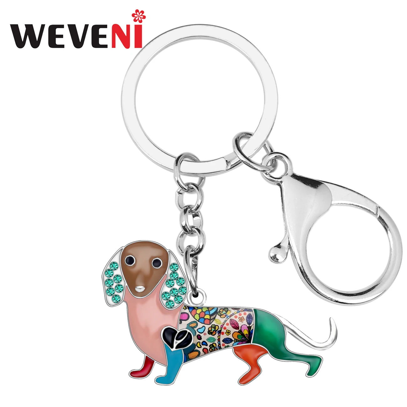 WEVENI Enamel Alloy Rhinestone Dachshund Dog Key Chains Holder Cute Animal Jewelry Gift For Women Girls Bag Purse Charms Pendant | Украшения