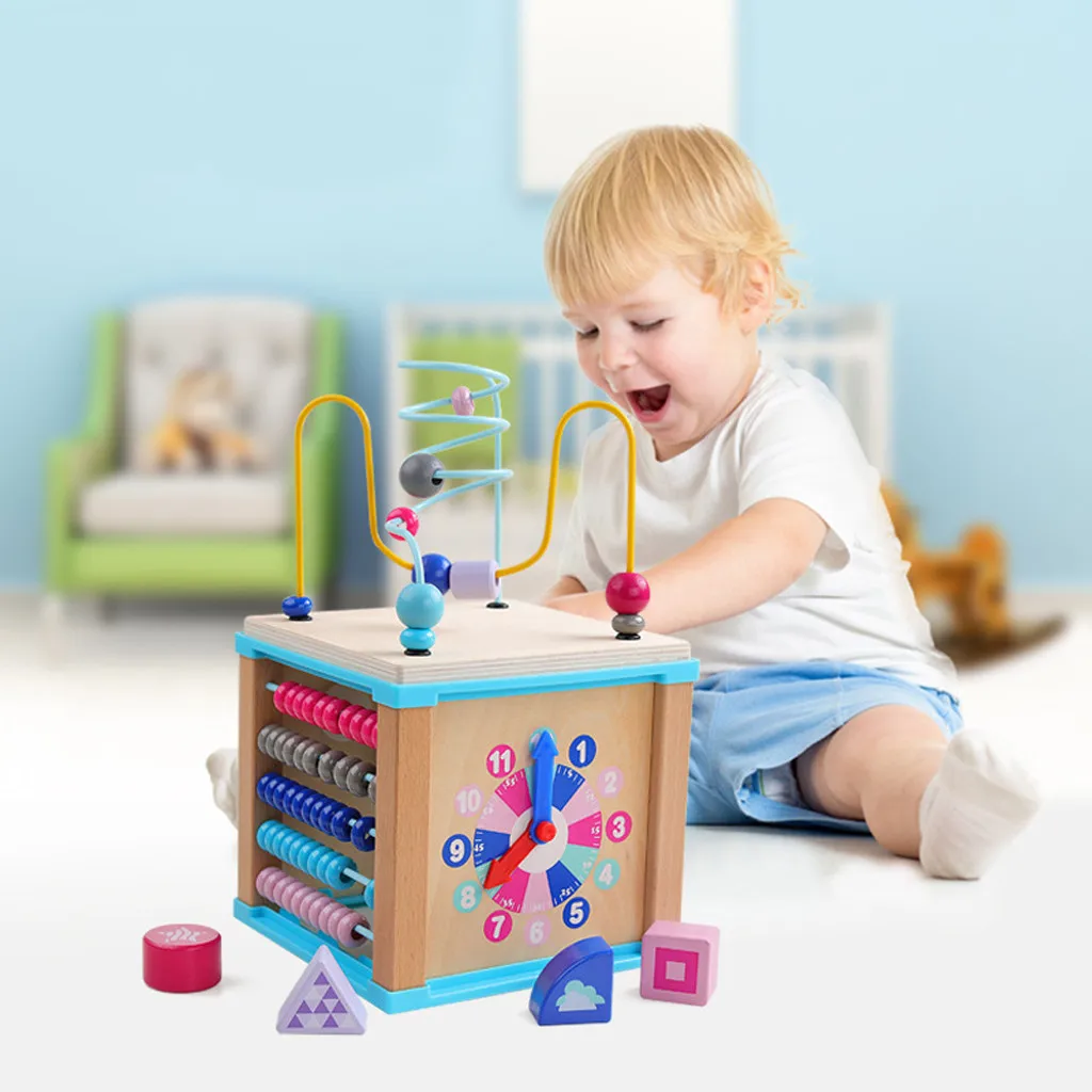

Colorful Wooden Activity Cube Deluxe Multi-Function Bead Maze Educational Toy Table Game Toys learning toys for children M1220