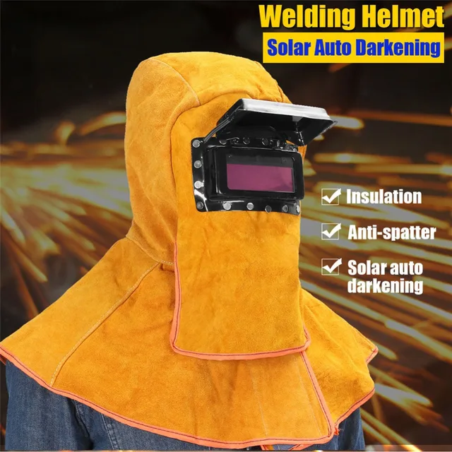 Solar Auto Darkening Welding Mask Leather Head-Mounted Shawl Protective Heat Insulation Anti-Spatter