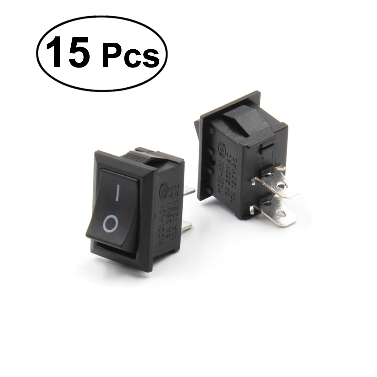 

15Pcs 15x21mm 2 Pin SPST ON/OFF Boat Rocker Switch 6A/250V 10A/125V Snap-in Black Rocker Switches