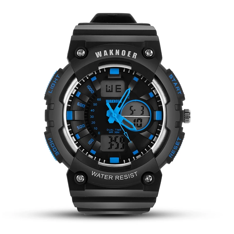 

WAKNOER Wristwatches Men's Watch Sports Watches Double Time Watches for Men 30m Waterproof Digital Watch LED Clock Men saat