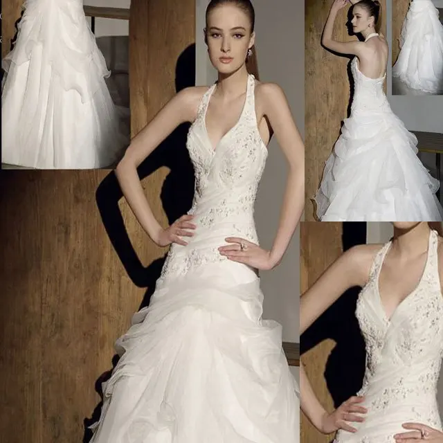 Free Shipping! Classical Organza Strapless Lace Appliques wedding gown