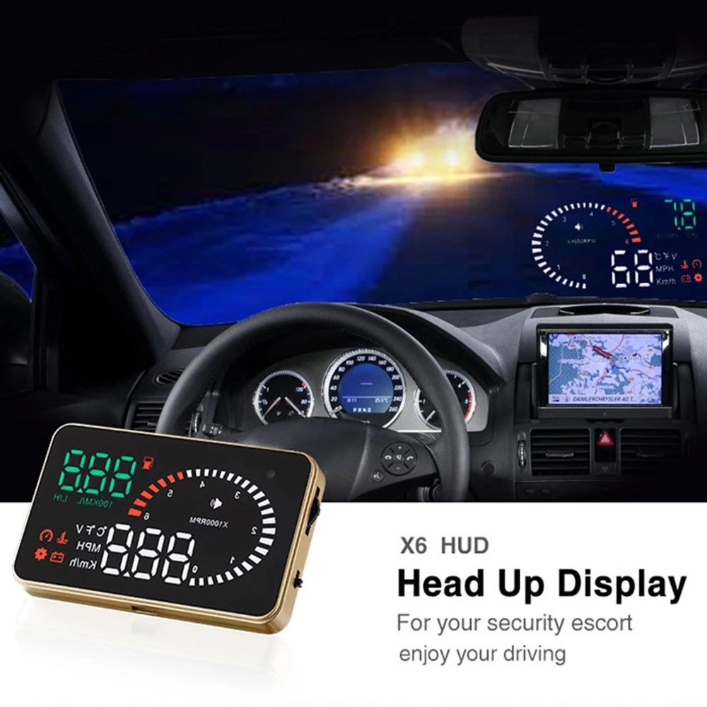 Universal X6 3 Inch Car OBD2 II HUD Head Up Display Overspeed Warning System Projector Windshield Auto Electronic Voltage Alarm