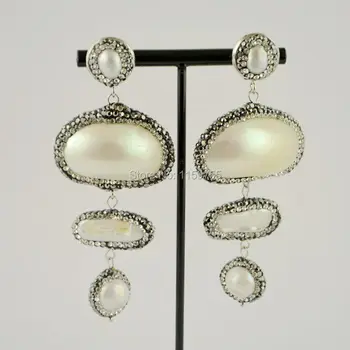 

Fashion 4Pairs handmade pave crystal rhinestone freshwater pearl beads tassel Charms dangle earrings for women jewelry