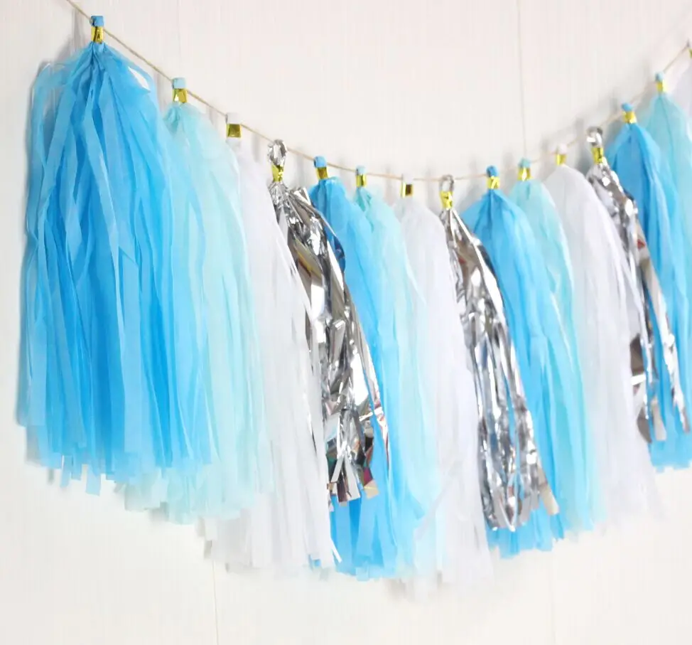 

Light Blue Aqua White Silver Tassel Garland Snow Queen Party Decor Ice Queen Birthday Party Ice Princess Party Princess Banner