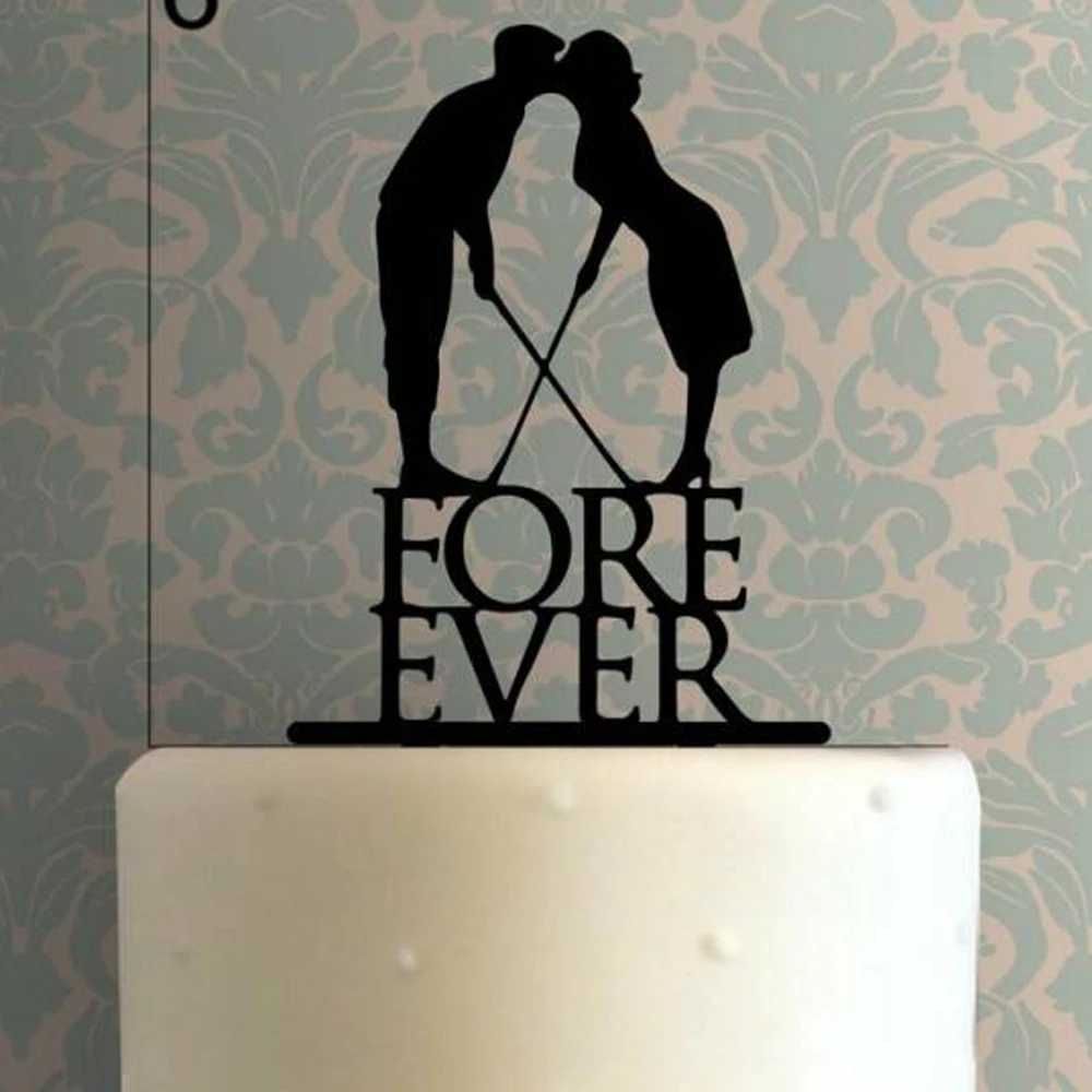 For Ever phrase Wedding Cake Topper,Bride and Groom with Golf Silhouette Cake Topper,Mr and Mrs Wedding topper Decor Supplies