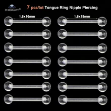 7 шт. мягкий прозрачный пирсинг-штанга для языка кольцо-пирсинг в язык прозрачный акриловый ниппель кольцо спираль Пирсинг нос кольцо Секс Женщины Пирсинг