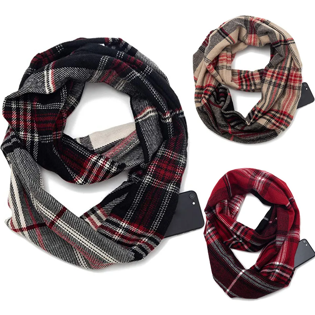 

Convertible Infinity Scarf with Pocket Pattern Infinity Scarf with Zipper Pocket All-match Fashion Women Scarves A3