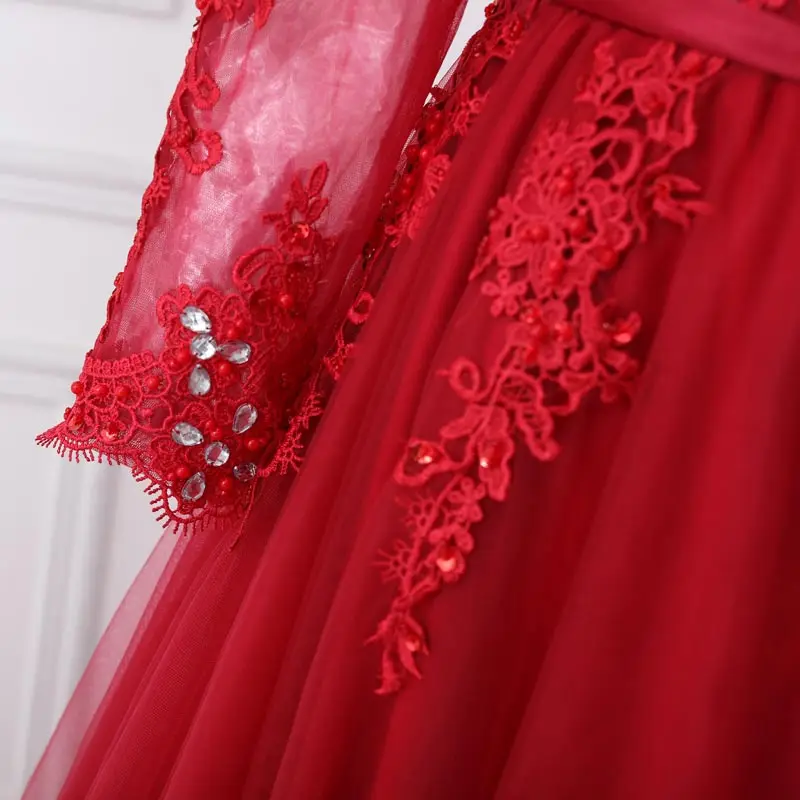 FADISTEE New arrival elegant party evening dresses Long prom formal dress beads luxury lace A-line crystal lace long sleeves