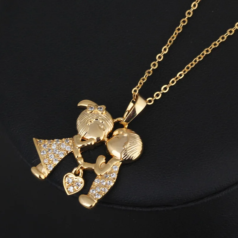 despierta artículo exprimir 1pc Gold Color Heart Kissing Couple Pendant Chain Necklace With White  Zircon Lovers Gift For Girlfriend 45.5cm K83576 - Necklace - AliExpress