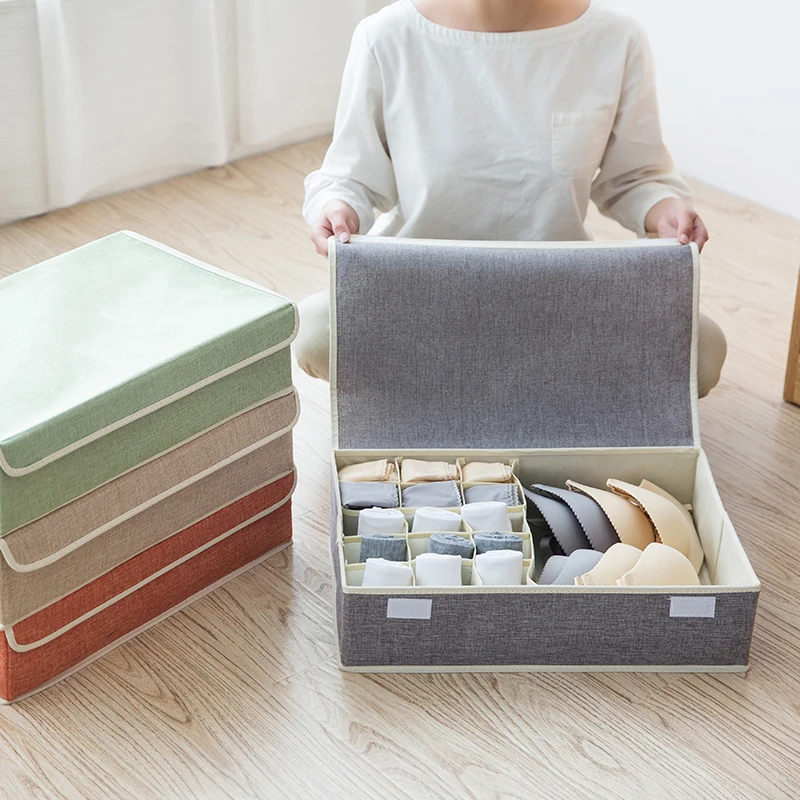 

16Cells Underwear Organizador For Drawer 1pc Foldable Bra Socks Organizadores With Cover Home Solid Closet Organizer Storage Box