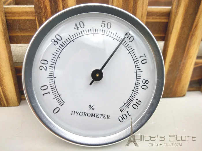 

New 1pcs Metal Hygrometer Adjustble Analog, 57mm Round for Cigar Humidor Guitar Silver With Magnet On Back H103
