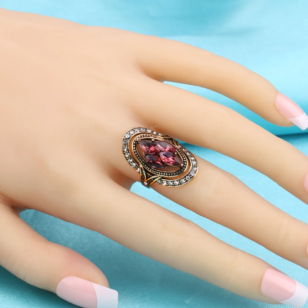 Kinel Fashion Purple Crystal Rings Bijoux Femme Antique Gold Mosaic Crystal Wedding Ring Vintage Jewelry New wedding rings finger rings fashion rings fashion ring crystal rings