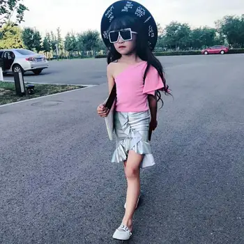 

2019 new wholesale girls 2 pcs set ruffles vest t-shirt+ruffles skirt fashion summer girls suit 3-8t B721