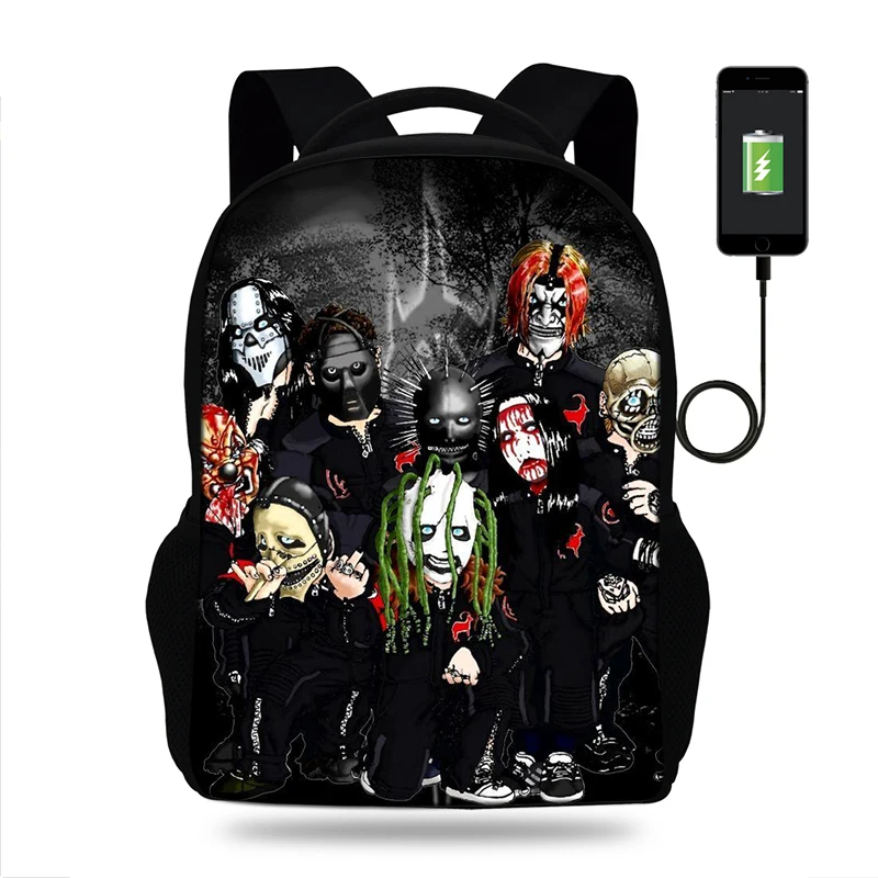 

Cartoon Slipknot Print School Book Bag Orthopedic Backpacks Kids Schoolbag Satchel For Boys Teenager Student Mochila Usb Charge