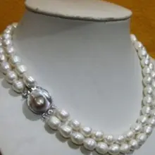 РЕДКИЕ 2 РЯДА 10-12 ММ БЕЛЫЙ AKOYA БАРОЧНОЕ ОЖЕРЕЛЬЕ ПЕРЛЫ 17-1" Мода Свадебные Украшения