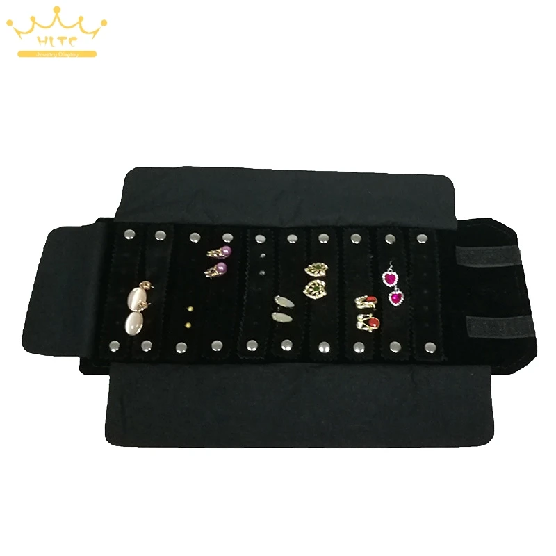 Jewelry Roll Bag For Earrings Organizer Jewellery Storage Bags Portable Display Cases Black/Grey Velvet 16*12cm