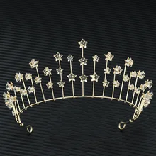 Свадебная тиара, Хрустальная Королевская корона, свадебные аксессуары для волос, диадема, золотая звезда, металлические полукруглые аксессуары для волос, свадебные тиары