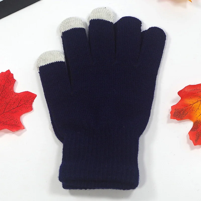 Женская зимняя обувь осень Теплые Симпатичные Сенсорный экран акрил стрейч вязать перчатки Для мужчин Для женщин Мода Полный митенки для пальцев шерстяные перчатки B51 - Цвет: Cyan
