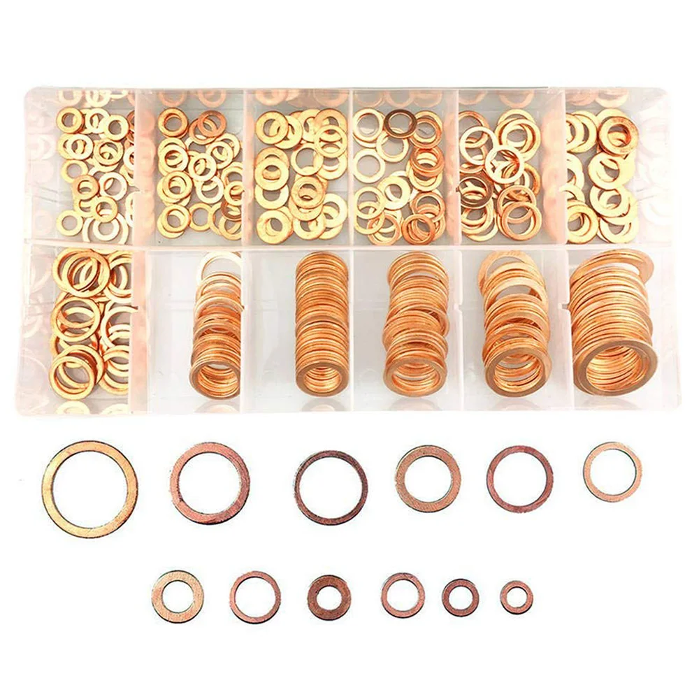 Cena 280 sztuk płaski pierścień miedziana podkładka uszczelka asortyment płaskie metryczne podkładki uszczelniające zestaw do samochodu, Marine M5 M6 M8 M10 M12 M14 M16 M20