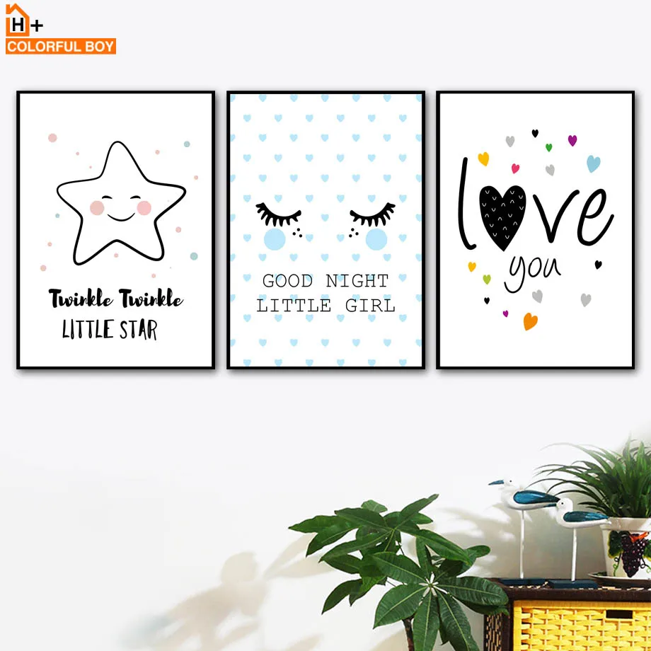 

Cartoon Star Eyelash Love Quote Wall Art Canvas Painting Nordic Posters And Prints Canvas Art Wall Pictures Baby Kids Room Decor