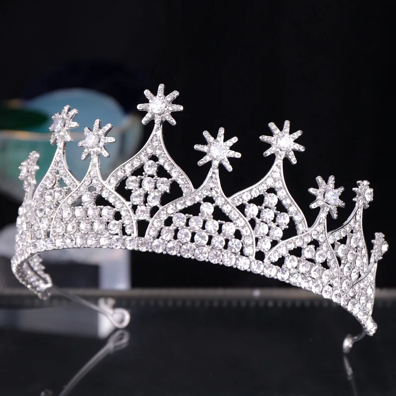 DIEZI Роскошные бусины-стразы Star свадебная диадема Корона серебро Цвет Для женщин диадема Veil диадемы свадебные волос аксессуары для головных уборов