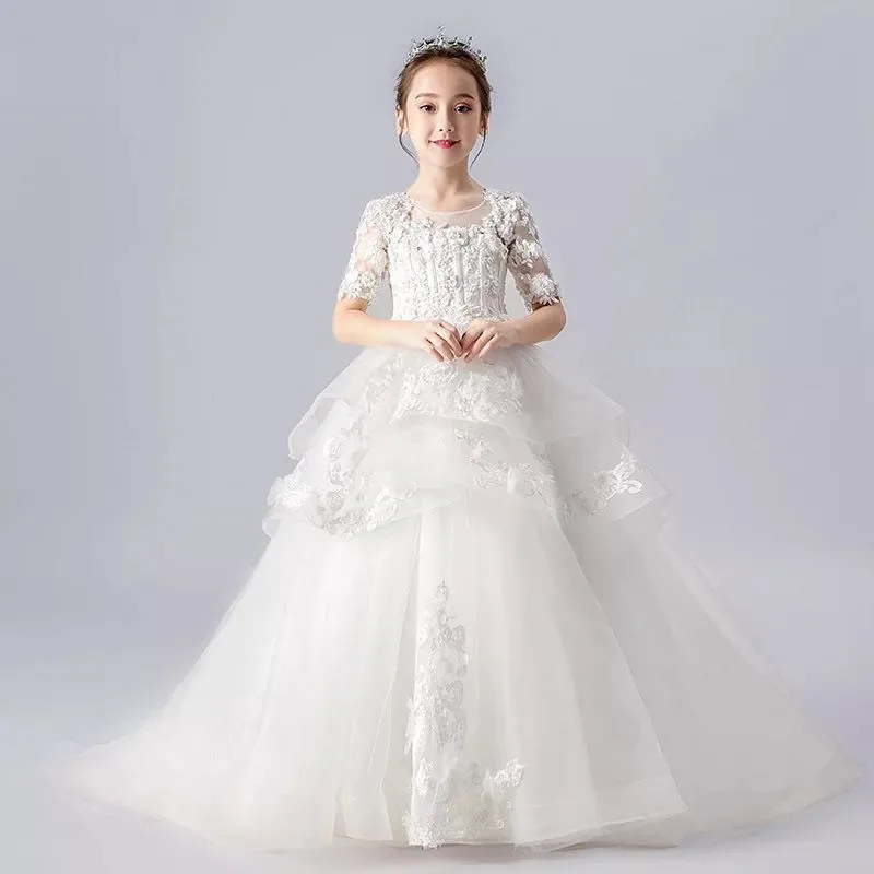 Детские элегантные платья для девочек; платье с цветочным узором для свадебной вечеринки; Детские вечерние бальные платья принцессы; платья подружек невесты