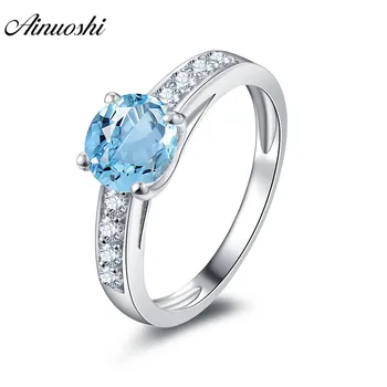 

AINUOSHI Natural Blue Topaz Ring Row Drills 1.25ct Round Cut Gems Engagement Wedding Ring 925 Sterling Silver Jewelry Women Ring