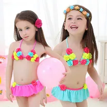 Бикини 3-12years детская ремешок для купальника, с розочками, купальник, Детские купальники для маленьких девочек, летние пляжные купальные костюмы