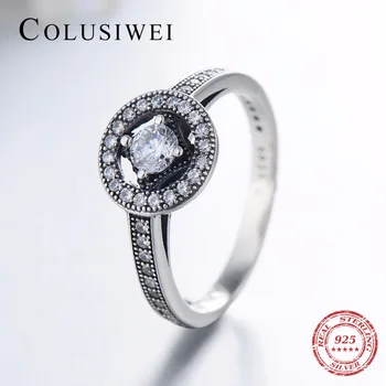 

COLUSIWEI Fashion 100% Authentic 925 Sterling Silver Vintage Ring Round Clear Zircon Rings Classic Party Women Wedding Jewelry