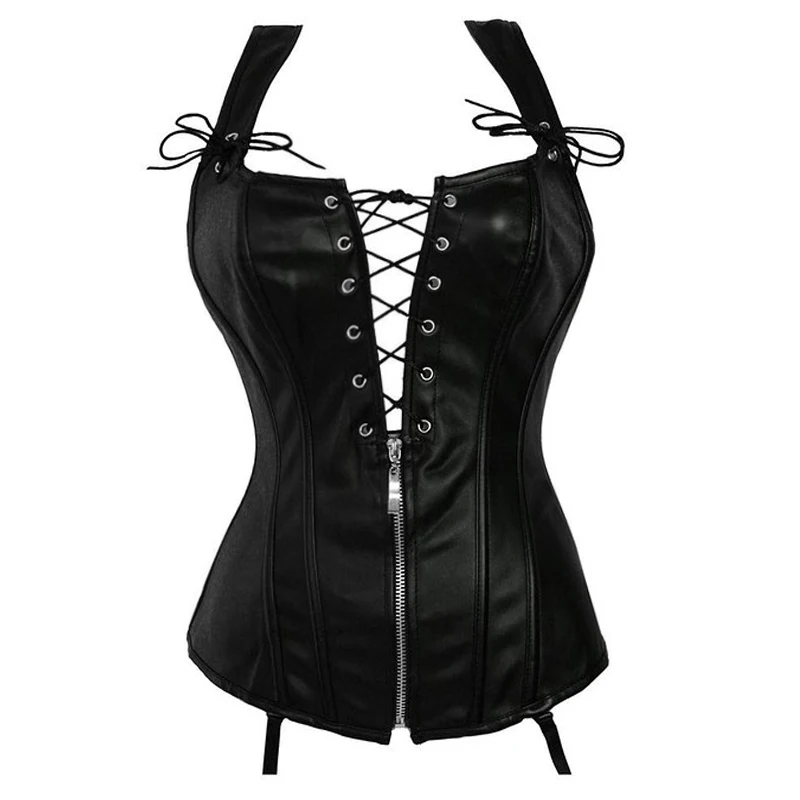 Buy Women black zipper gothic faux leather shoulder