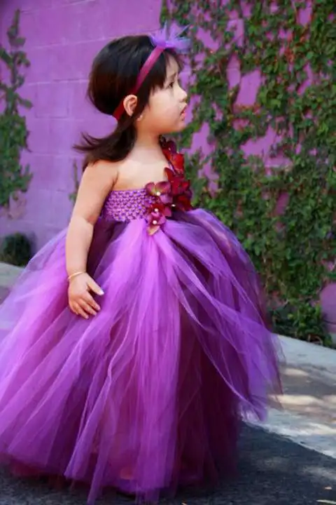 

The child of 2017 new children dress girls Violet flowers shoulder dress custom handmade TUTU dress