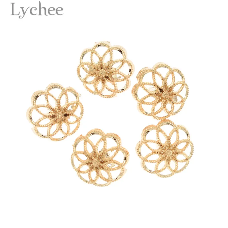 Lychee 5 шт. 15 мм/18 мм полые цветочные пуговицы золотого цвета металлические декоративные кнопки DIY Швейные принадлежности аксессуары для одежды