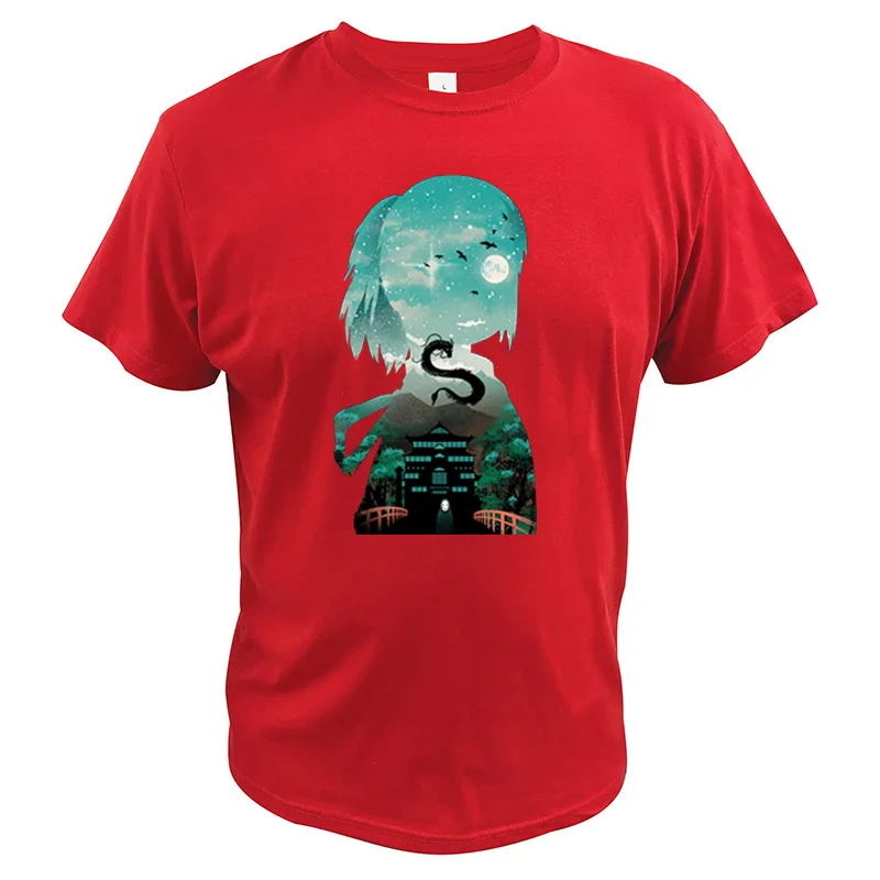 Футболка с рисунком унесенных призраками Огино чихиро и дракон, хлопковая летняя футболка с рисунком Хаяо Миядзаки, европейский размер - Цвет: Красный