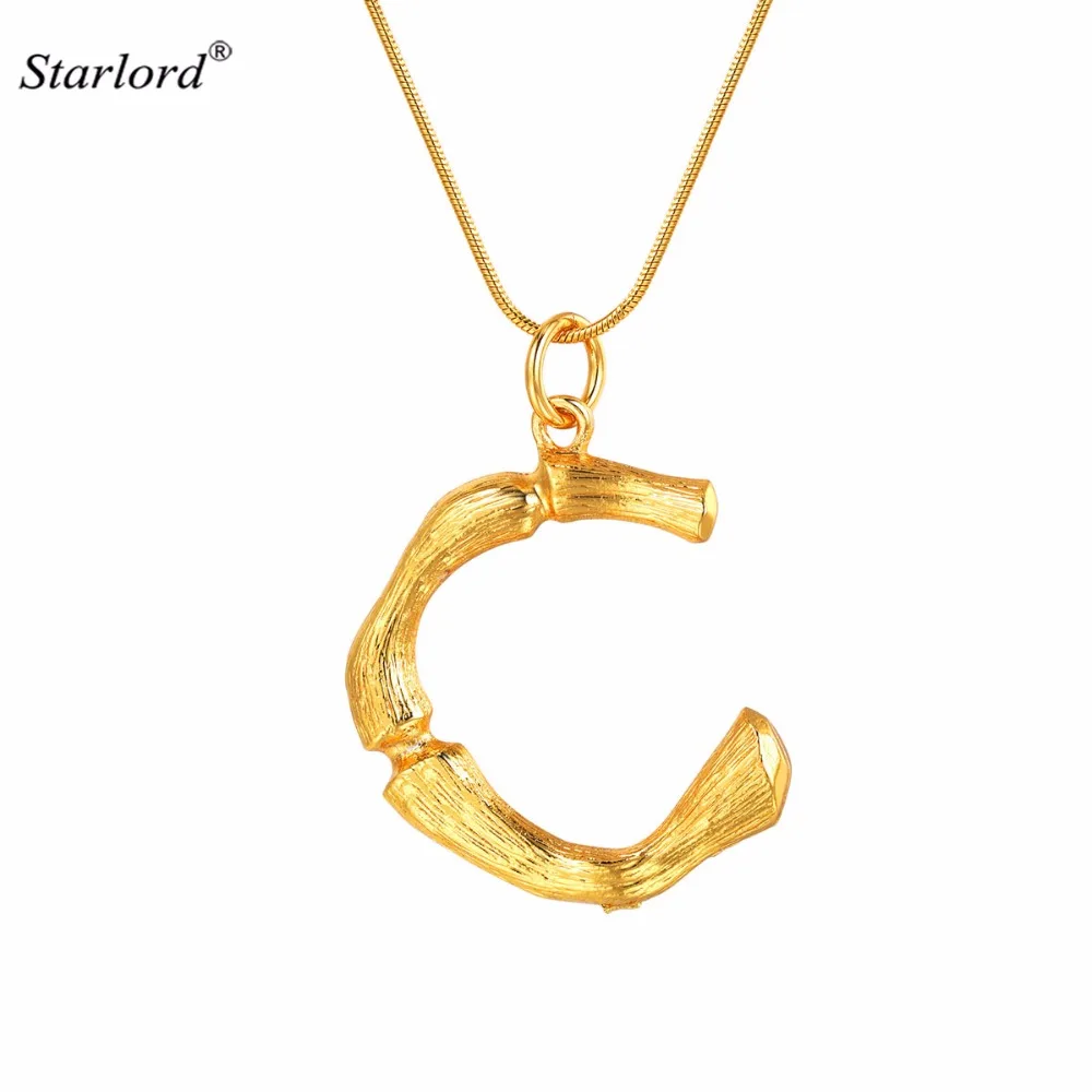

Bamboo Initial Letter C Necklace Gold 26 Alphabet Jewelry Personalized Gift Statement Big Letter Charm For Women/Men P9076