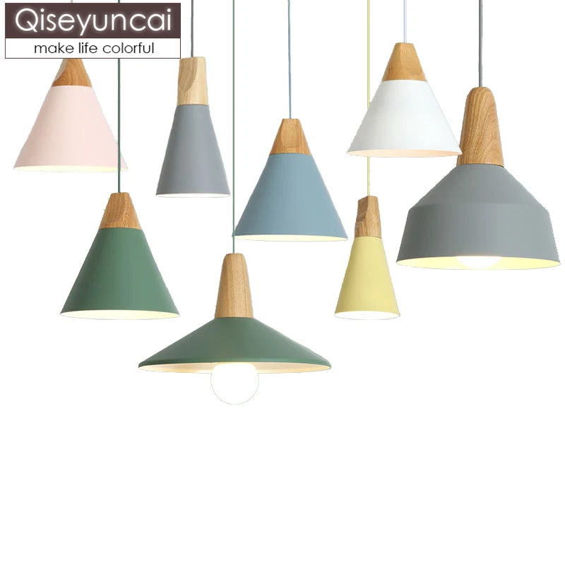 

Qiseyuncai E27 Pendant Lights Restaurant/Bar Lighting Wooden Aluminum Shade Lamps Light Fixture free shipping