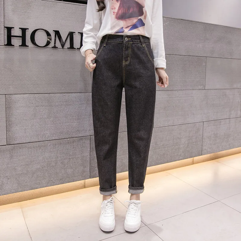 New 2018 Winter Female Boyfriend Jeans For Women Blue Casual Pencil High Waist Jeans Loose Mom Jeans Black Denim Pants Big Size