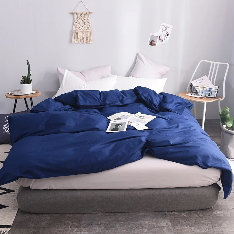 

Navy Blue Solid Color Single Duvet Cover King Size 200X240cm 100% Cotton Comforter Blanket Cover For Husband And Wife Bedding