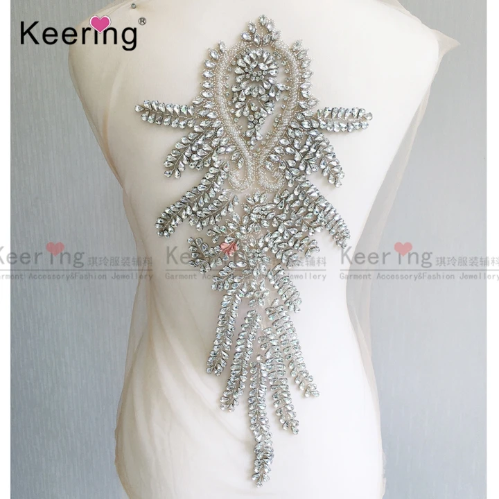 

High-end custom rhinestone bridal applique for wedding dress WDP-075